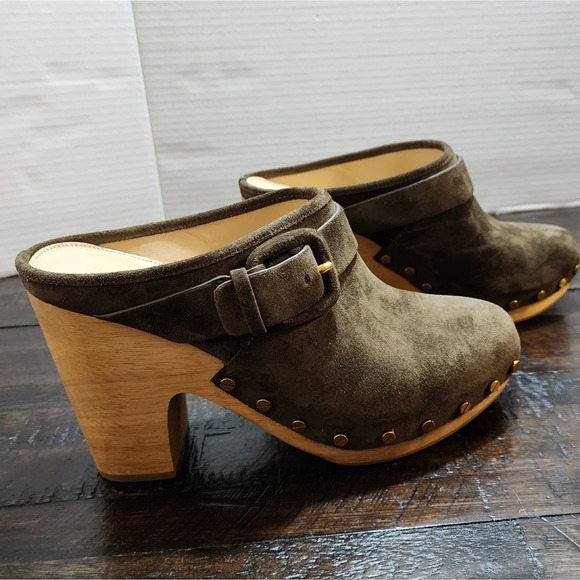 Veronica Beard military green Dacey Suede studded Clogs women's size 9 new - Picture 3 of 9